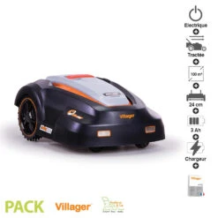 Robot Tondeuse Autonome 28v Batterie 3ah Villybot 1.1 Pour 1000m2 De Tonte