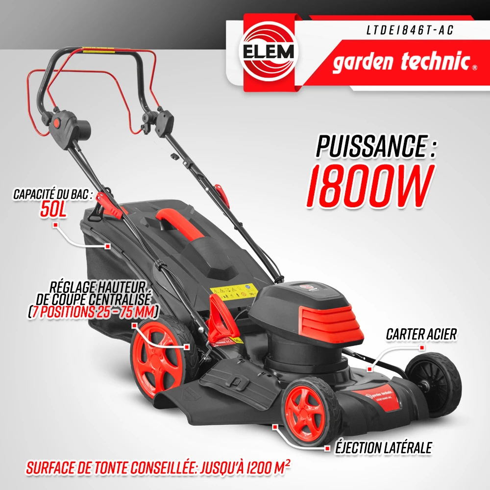 Tondeuse à Gazon électrique Tractée 1800w - 46cm Avec Carter En Acier - Elem Gar 2 Tondeuse à Gazon électrique Tractée 1800w - 46cm Avec Carter En Acier - Elem Gar – Image 2