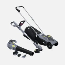 Voltr - Tondeuse à Gazon Sans Fil 30cm + Débrousailleuse Sans Fil ø25cm + Souffleur De Feuilles 20v