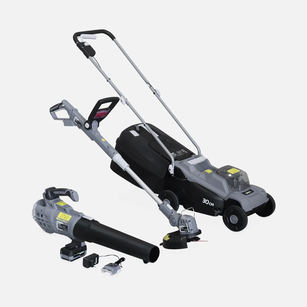 Voltr - Tondeuse à Gazon Sans Fil 30cm + Débrousailleuse Sans Fil ø25cm + Souffleur De Feuilles 20v 1 Voltr - Tondeuse à Gazon Sans Fil 30cm + Débrousailleuse Sans Fil ø25cm + Souffleur De Feuilles 20v