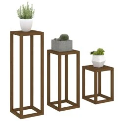 VIDAXL Ensemble De Supports Pour Plantes 3 Pcs Marron Miel Bois De Pin -VIDAXL Soldes Boutique 64798cbf3114d9.47036894