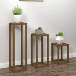 VIDAXL Ensemble De Supports Pour Plantes 3 Pcs Marron Miel Bois De Pin -VIDAXL Soldes Boutique 64798cbf3e93e1.23320223