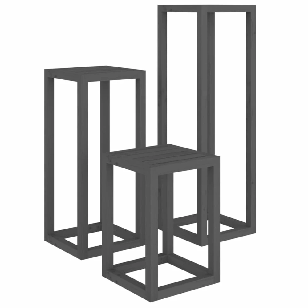 VIDAXL Ensemble De Supports Pour Plantes 3 Pcs Gris Bois De Pin Massif 2 VIDAXL Ensemble De Supports Pour Plantes 3 Pcs Gris Bois De Pin Massif – Image 2