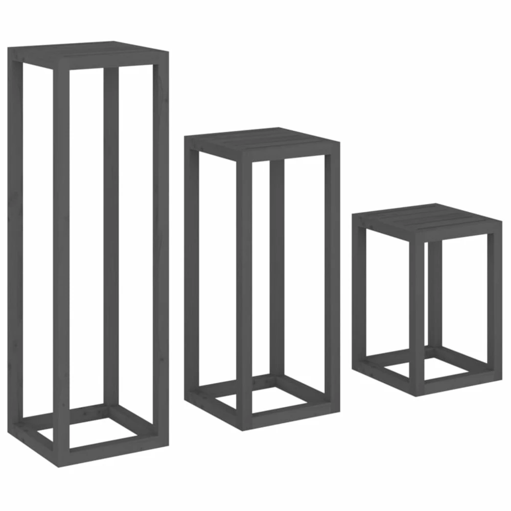 VIDAXL Ensemble De Supports Pour Plantes 3 Pcs Gris Bois De Pin Massif 5 VIDAXL Ensemble De Supports Pour Plantes 3 Pcs Gris Bois De Pin Massif – Image 5